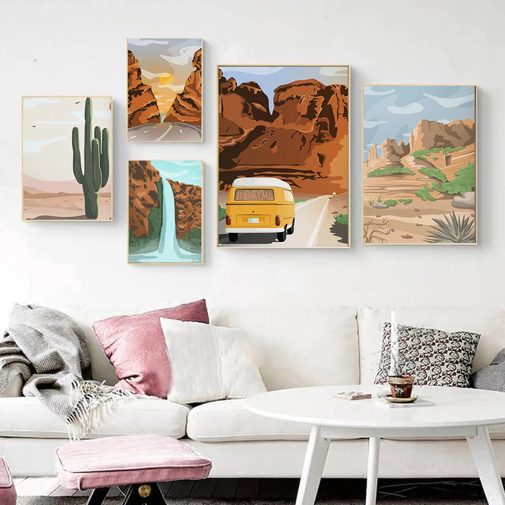 Desert Landscape Poster Boho Gobi Sunset Bus Canvas Painting Earth Color Art Print Nature Cactus Wall Picture Living Room Decor
Desert Landscape Poster Boho Gobi Sunset Bus Canvas Painting Earth Color Art Print Nature Cactus Wall Picture Living Room Decor