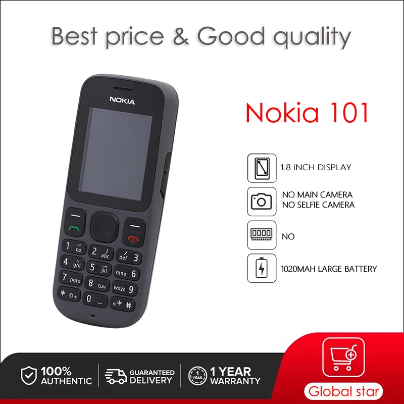 

Nokia 101 Original 1.8inches Mobile Phone 1010 Dual SIM Cards Cellphone Free Shipping High Quality