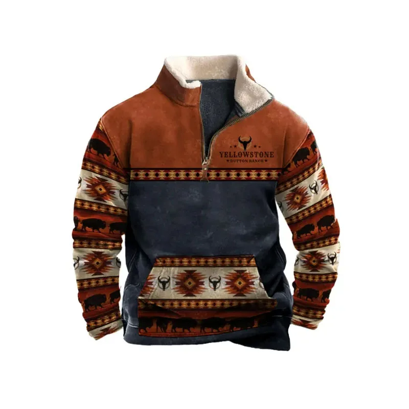 Men's Vintage Western Yellowstone Colorblock Zipper Stand Collar Christmas Sweatshirt
Men's Vintage Western Yellowstone Colorblock Zipper Stand Collar Christmas Sweatshirt