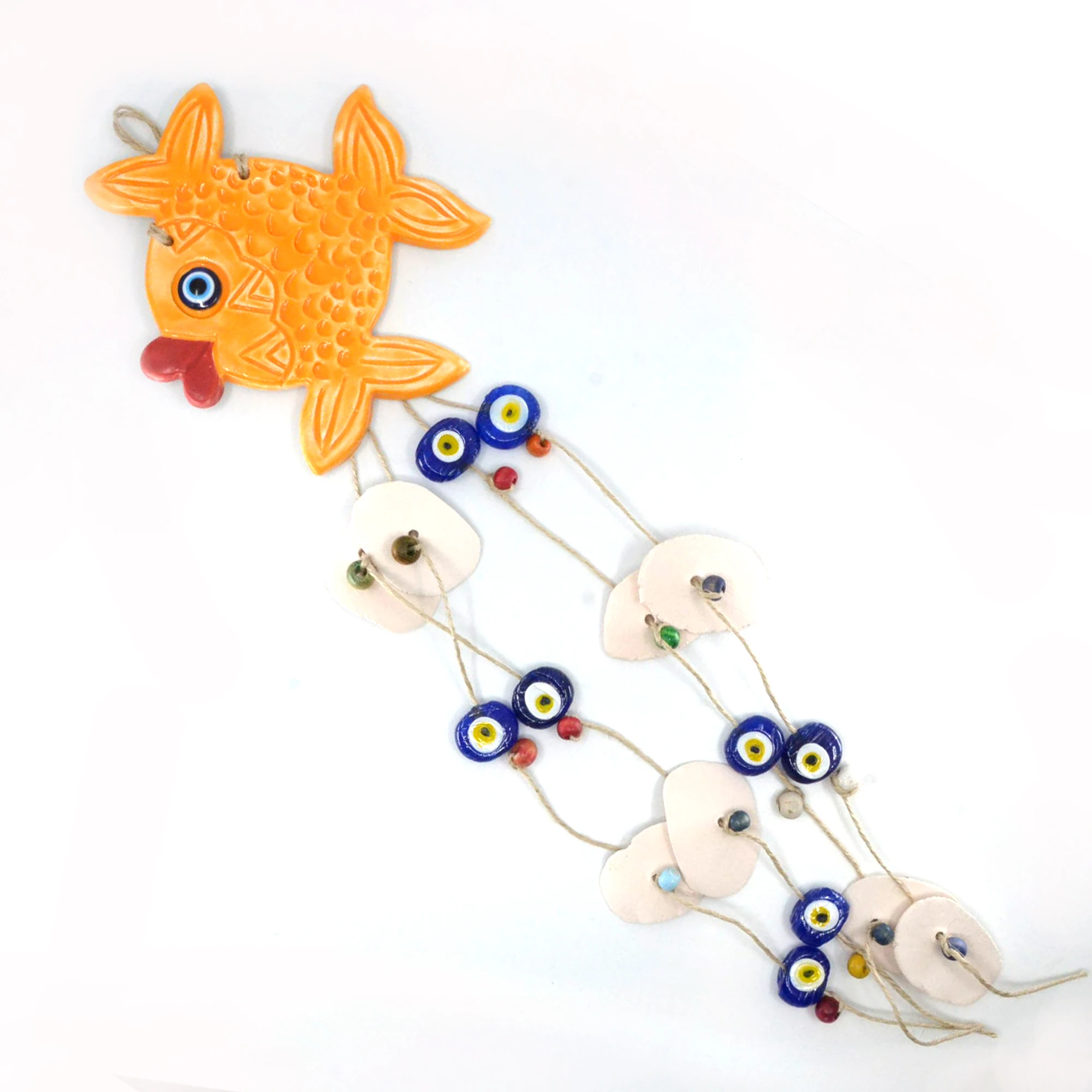 Orange Ceramic Fish Wall Hanging Wind Chime - Clay Handmade Clownfish Wind Bells - Blue Evil Eye Bead Wall Decor - Balcony and P 
Orange Ceramic Fish Wall Hanging Wind Chime - Clay Handmade Clownfish Wind Bells - Blue Evil Eye Bead Wall Decor - Balcony and P