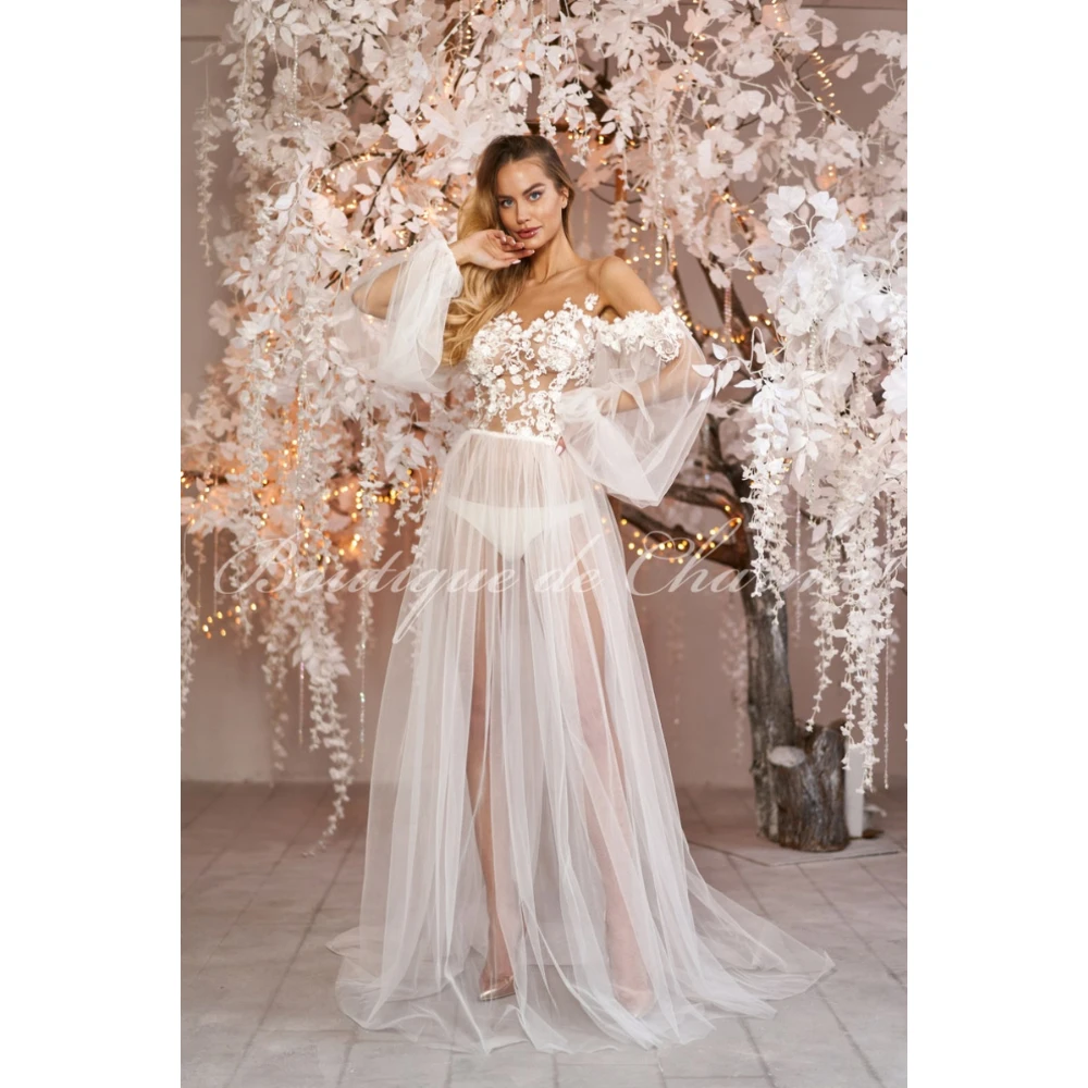 Sexy White Appliques Bridal Nightgowns Off The Shoulder Long Sleeves Wedding Pajamas Illusion Sleepwear Bridal Boudoir Robes
Sexy White Appliques Bridal Nightgowns Off The Shoulder Long Sleeves Wedding Pajamas Illusion Sleepwear Bridal Boudoir Robes