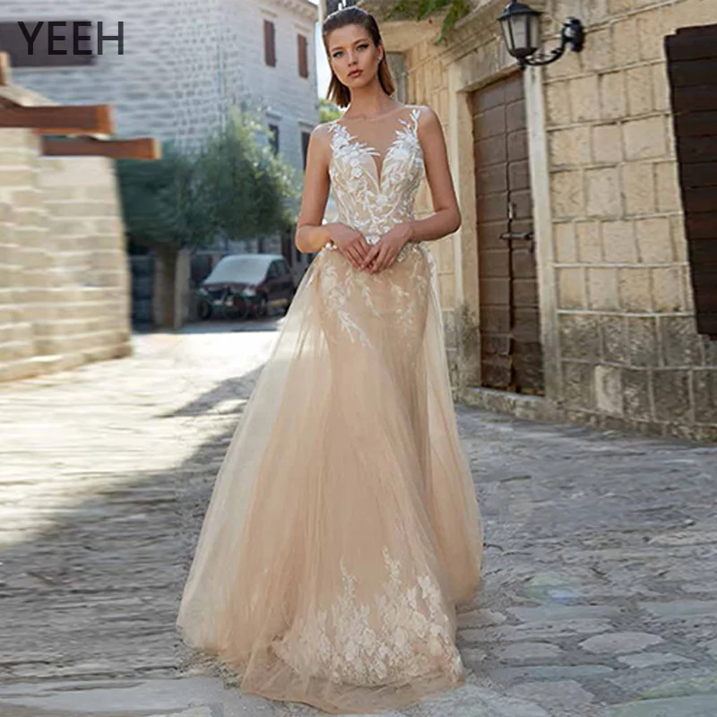 

Женское свадебное платье со съемным шлейфом YEEH, изысканное блестящее платье-футляр с V-образным вырезом и цветочным принтом, юбка-годе