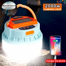 2000Watts Solar Camping Light Bluetooth Speaker Lamp Outdoor Tent Portable Lantern Night Emergency Bulb Flashlight For Camp