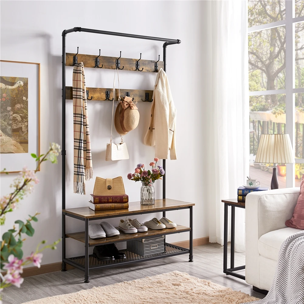 Industrial Entryway Hall Tree With Storage Shelves And Coat Hooks, Rustic Brown (US Stock)
Industrial Entryway Hall Tree With Storage Shelves And Coat Hooks, Rustic Brown (US Stock)