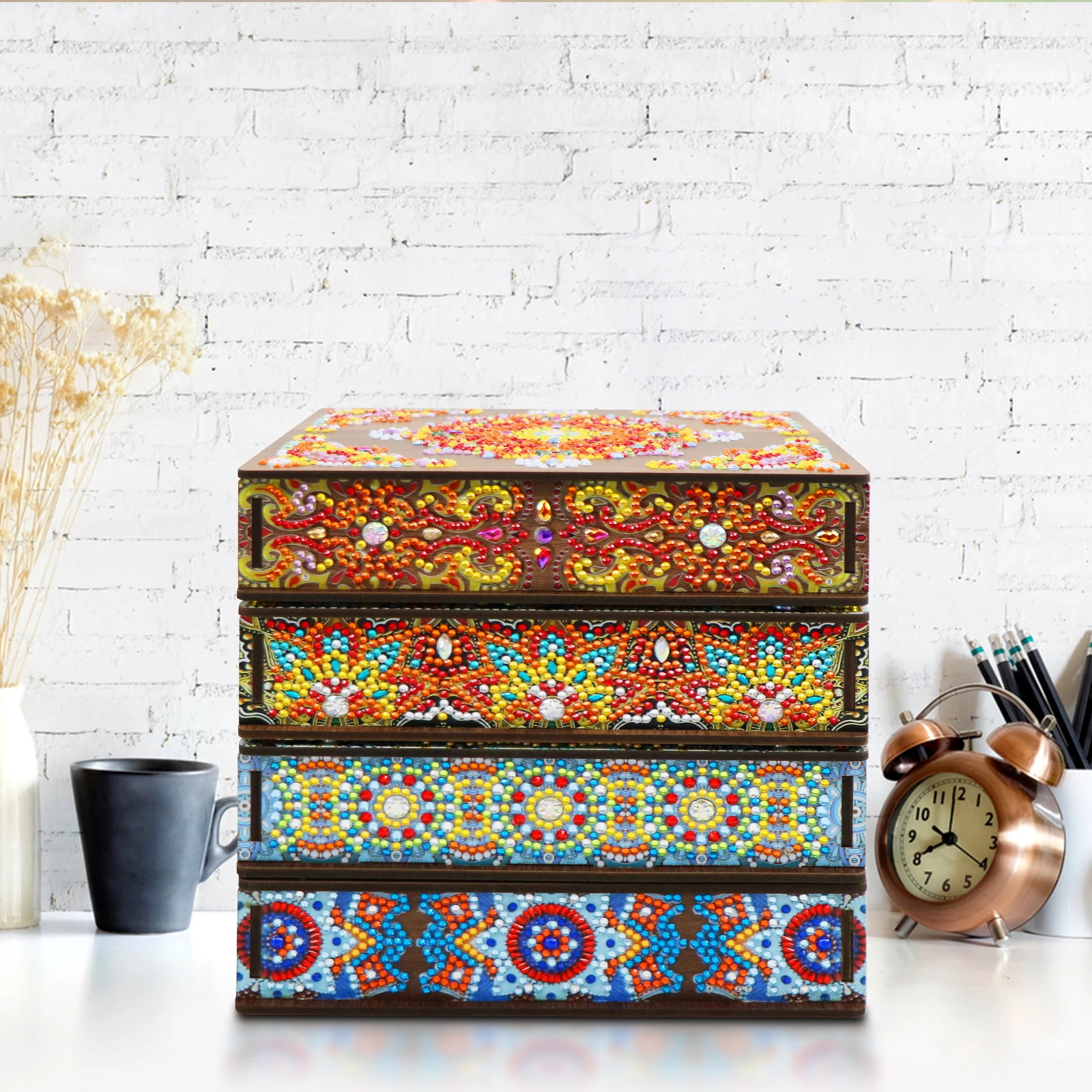 New Diamond Mosaic Set Wooden Box DIY Painting Jewelry 5D Embroidery Storage Festive Girl Birthday Gift |