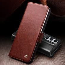 QIALINO 삼성에 적합한 갤럭시 Z 폴드 5 프리미엄 천연 가죽 케이스, 카드 슬롯 지갑 커버, 삼성에 적합한 갤럭시 Z 폴드 5 5G 용