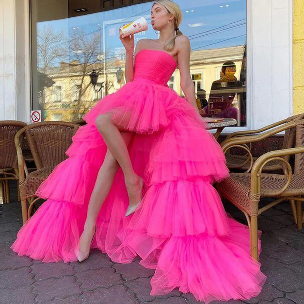 Hot Pink Evening Dresses Tulle Party Dresses High Low Strapless Long For Women Sexy Wedding Guest Party Gowns Robes De Soirée
Hot Pink Evening Dresses Tulle Party Dresses High Low Strapless Long For Women Sexy Wedding Guest Party Gowns Robes De Soirée