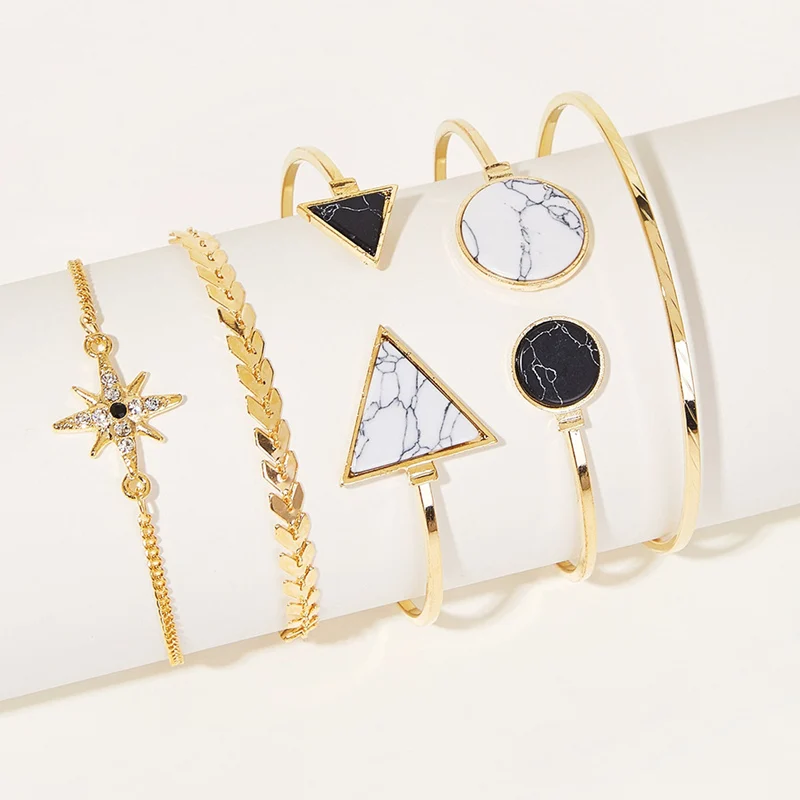 2022 New Fashion Creative 5-piece Set Of Women's Jewelry Retro Personality Star Triangle Marble Geometric Open Bangle Bracelet
2022 New Fashion Creative 5-piece Set Of Women's Jewelry Retro Personality Star Triangle Marble Geometric Open Bangle Bracelet