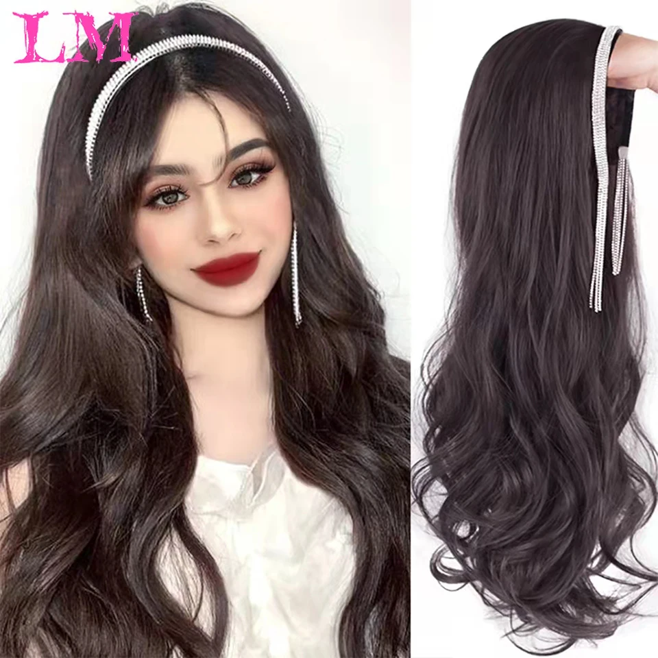 

LM Synthetic Long Lolita Diamond Tassels Half Headband Wig With Hair Band Fluffy Clip in Hair Extension Seamless Straight Curly