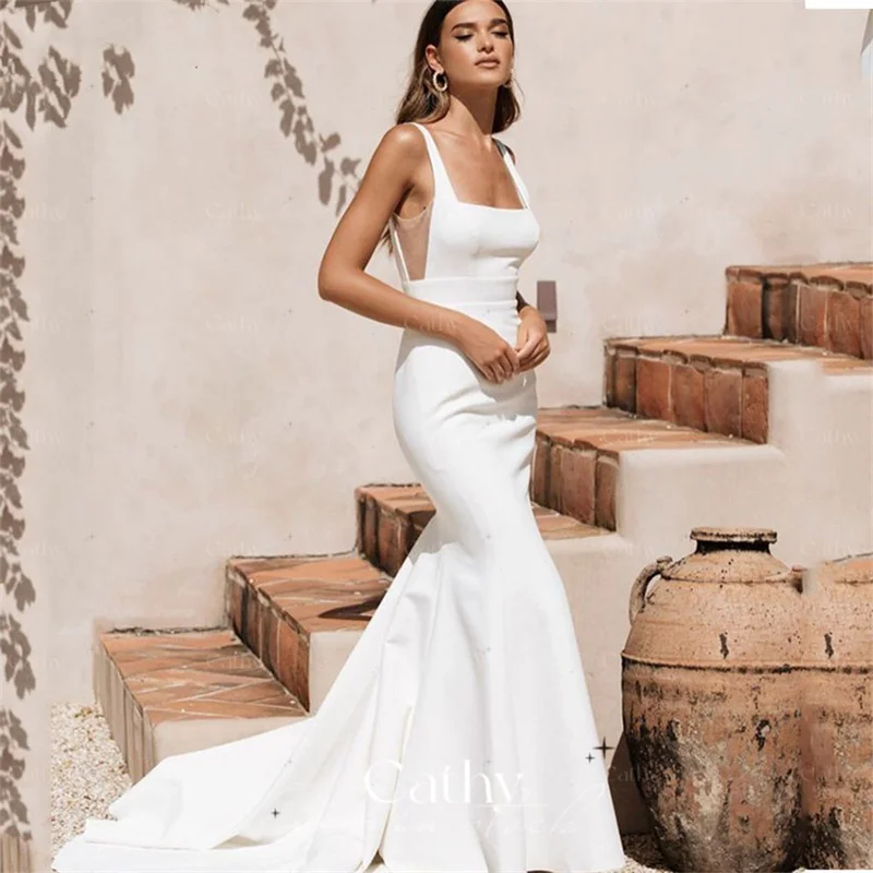Simple Satin Trumpet Wedding Dress Sexy Mermaid Robe De Mariée Sweep Train Wedding Dress Sexy Open Back Vestidos De Fiesta
Simple Satin Trumpet Wedding Dress Sexy Mermaid Robe De Mariée Sweep Train Wedding Dress Sexy Open Back Vestidos De Fiesta