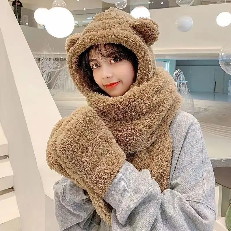 Novel Winter Cute Bear Women Hat Scarf Gloves Three-in-one Plush Double-layer Thickened Multi-functional Ear Protection Warm Hat
Novel Winter Cute Bear Women Hat Scarf Gloves Three-in-one Plush Double-layer Thickened Multi-functional Ear Protection Warm Hat