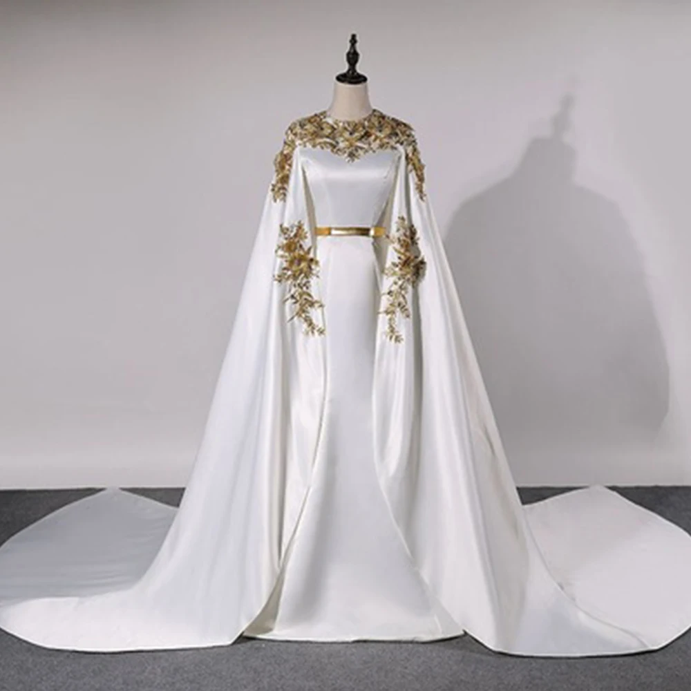 Luxury O-Neck Shawl Style Wedding Dress Golden Applique with Belt Floor Length Luxury Bridal Marriage Custom Made Zipper Gowns
Luxury O-Neck Shawl Style Wedding Dress Golden Applique with Belt Floor Length Luxury Bridal Marriage Custom Made Zipper Gowns