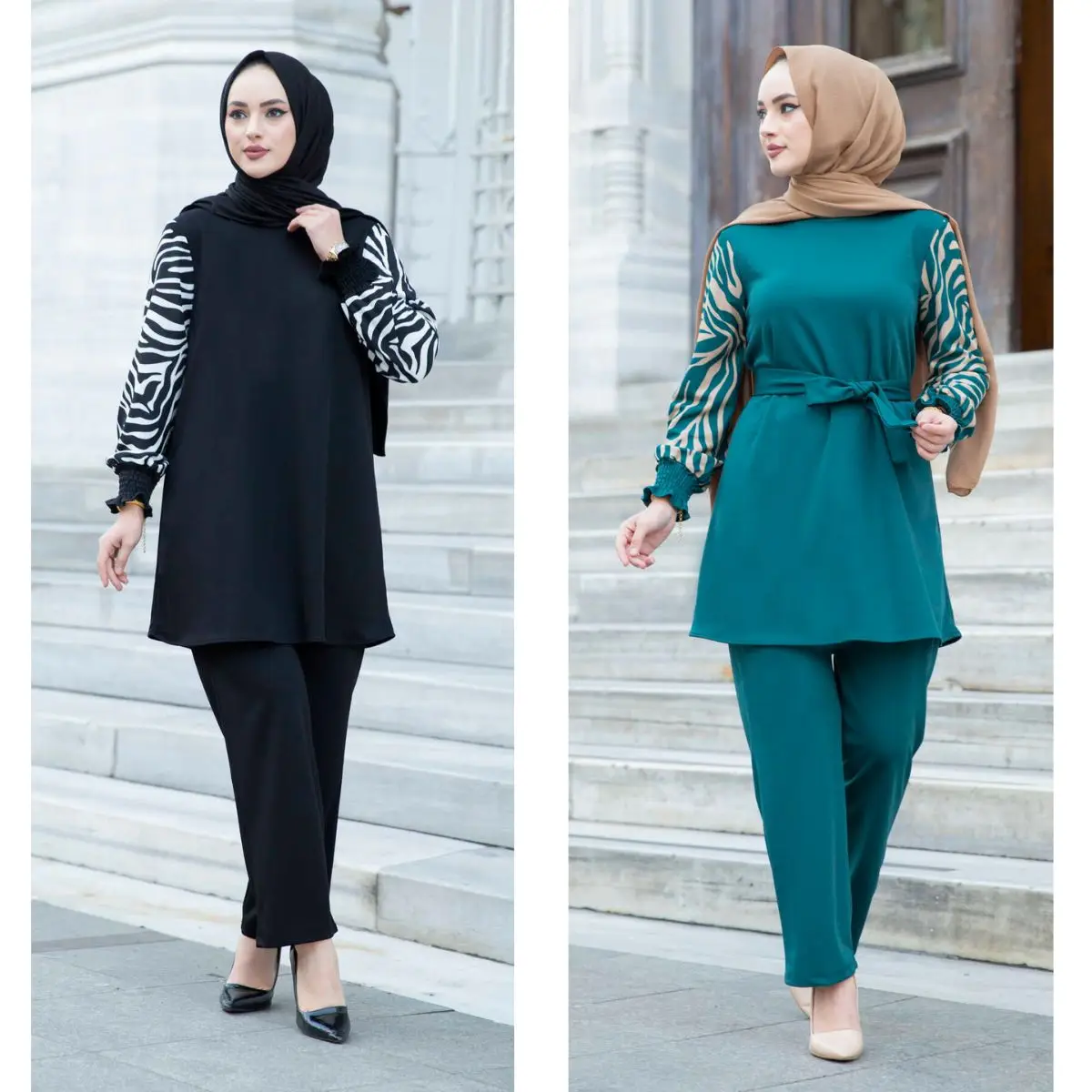 

Pants Tunic Double Suit Long Sleeve Belted Women Hijab Clothing Muslim Fashion Seasonal Engagement Wedding Evening Dress Islam