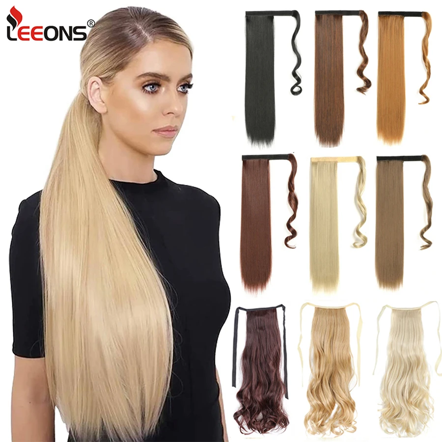 

Leeons 22Inch Clip In Ponytail Extension Wrap Around Long Straight Pony Tail Hair Extension Synthetic Hairpiece For Women Girls