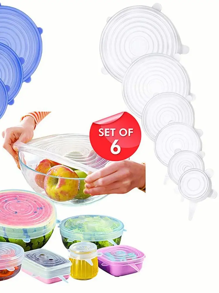 6 Pcs Silicone Stretch Lids Reusable Airtight Food Wrap Covers Keeping Fresh Seal Bowl Stretchy Wrap Cover Kitchen Accessories
6 Pcs Silicone Stretch Lids Reusable Airtight Food Wrap Covers Keeping Fresh Seal Bowl Stretchy Wrap Cover Kitchen Accessories