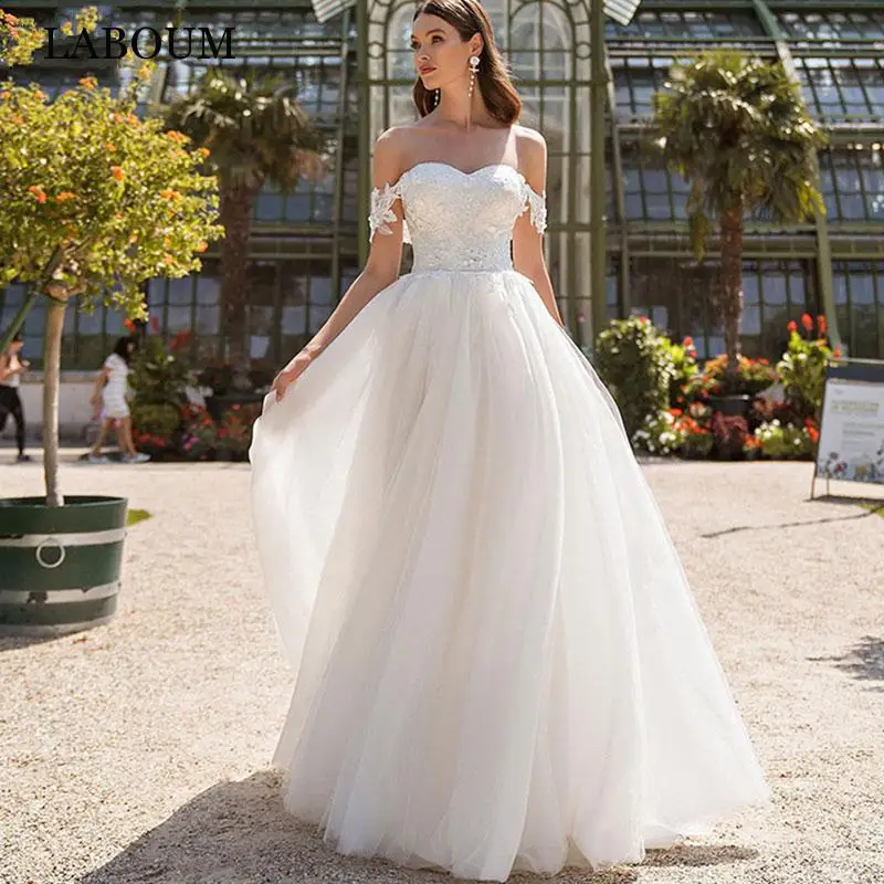 

LaBoum Off The Shoulder Wedding Dresses For Women Sweetheart Tulle Bridal Gowns A-Line Lace Appliques vestidos de novia Lace Up
