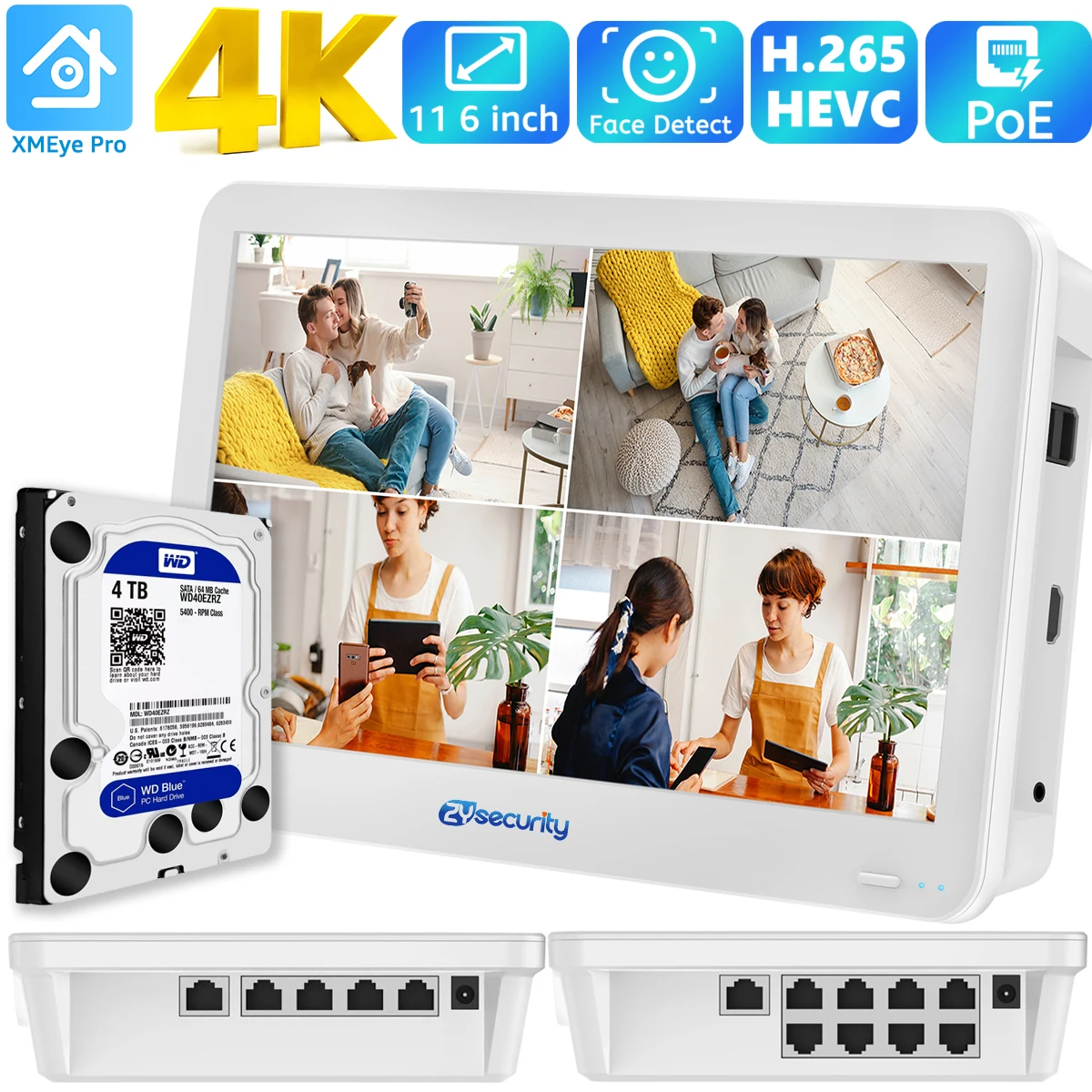 4K 8MP PoE NVR with 11.6"inch Display Video Recorder for Home Security CCTV System 24/7 Record H.265 ONVIF Face/Vehicle Detect
4K 8MP PoE NVR with 11.6"inch Display Video Recorder for Home Security CCTV System 24/7 Record H.265 ONVIF Face/Vehicle Detect
