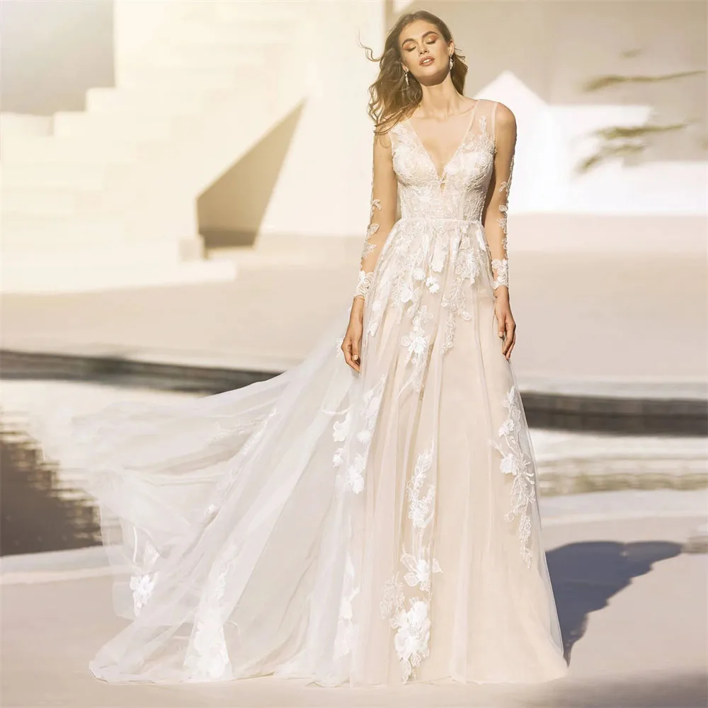 A-Line V-Neck HY496 Wedding Dress For Women Floor Length Long Sleeves Charming Appliques Elegant Bridal Gowns Vestidos De Novia
A-Line V-Neck HY496 Wedding Dress For Women Floor Length Long Sleeves Charming Appliques Elegant Bridal Gowns Vestidos De Novia