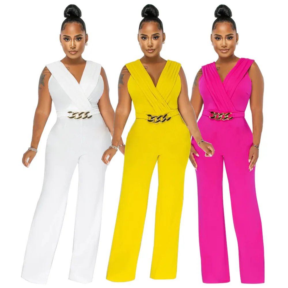 European And American Summer Fashion Leisure Solid Color Sleeveless V-neck High Waist Pants Women's Slim Elegant Jumpsuit
European And American Summer Fashion Leisure Solid Color Sleeveless V-neck High Waist Pants Women's Slim Elegant Jumpsuit