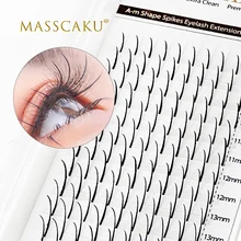 MASSCAKU 12Rows A/M Shape Spikes Eyelash Extensions Natural Single Cluster Lashes Soft Wispy Spike Volume False Eyelashes