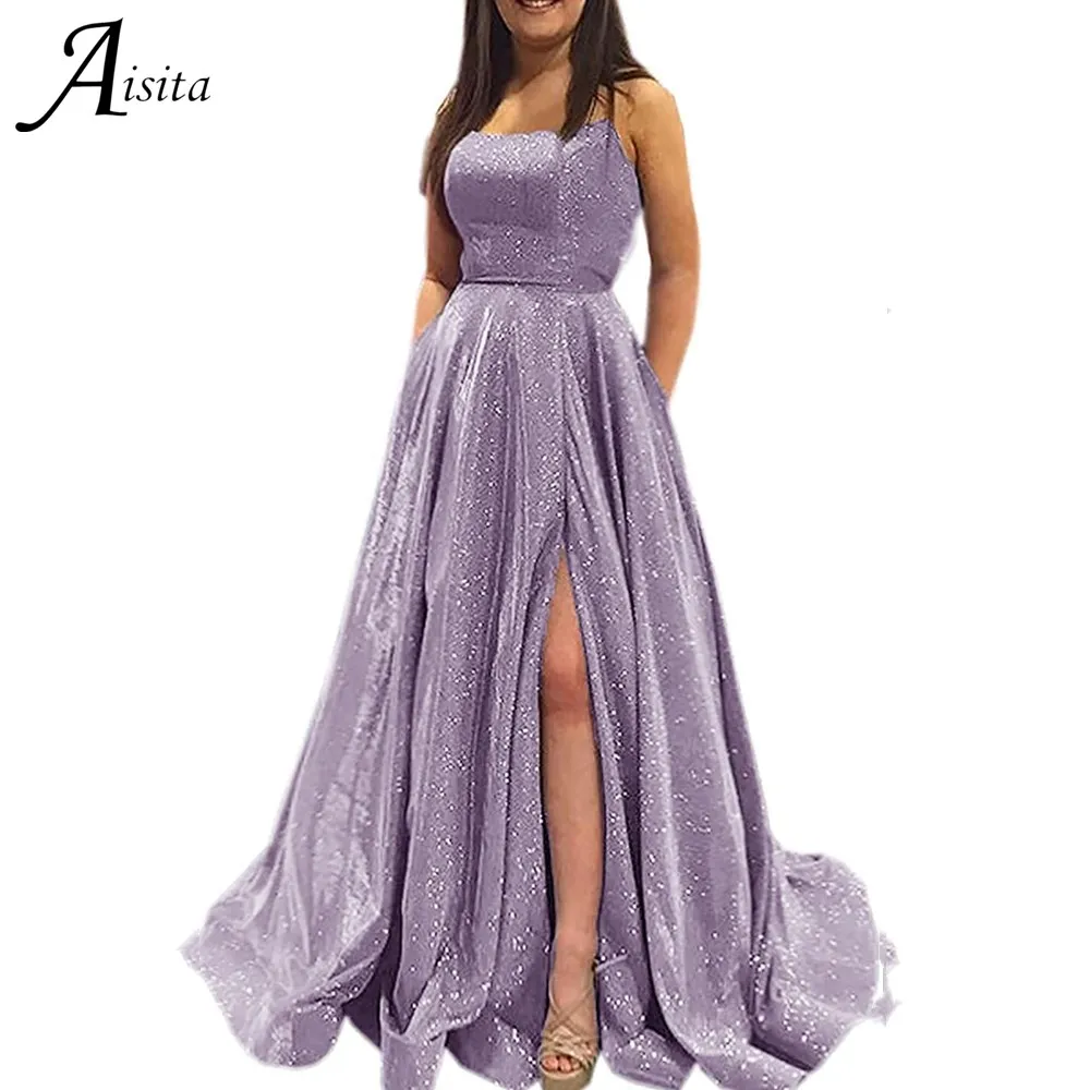Sexy Spaghetti Straps Split Evening Dresses Glitter Formal Gowns Prom Gowns For Party A-line Vestidos De Fiesta
Sexy Spaghetti Straps Split Evening Dresses Glitter Formal Gowns Prom Gowns For Party A-line Vestidos De Fiesta