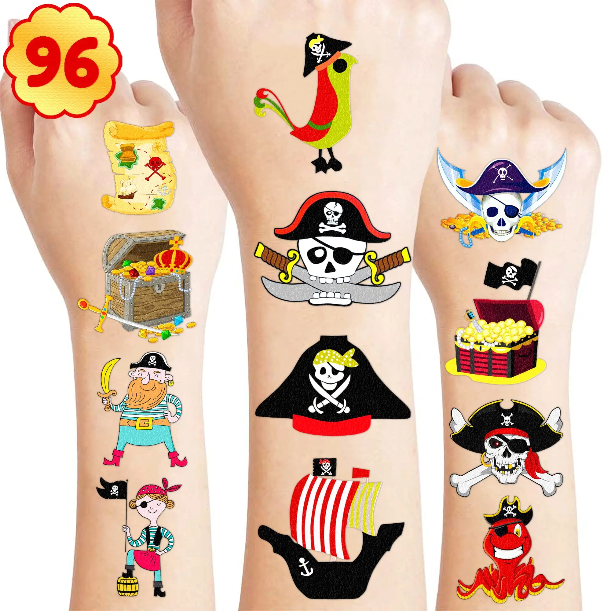 

10 sheets Pirate Temporary Tattoo Birthday Themed Party Supplies Decorations Favors Cute Stickers Tattoos for Class School Prize