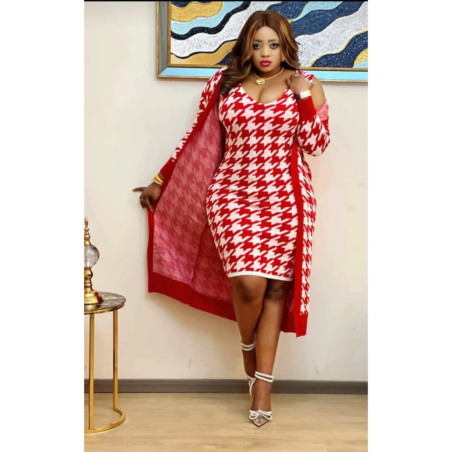Women’s Two Piece Set Boat Neck Midi Dress and Crowbar Pattern Cardigan Women's Suit Outfits Modest Plus Size Dress Sets 2022
Women’s Two Piece Set Boat Neck Midi Dress and Crowbar Pattern Cardigan Women's Suit Outfits Modest Plus Size Dress Sets 2022