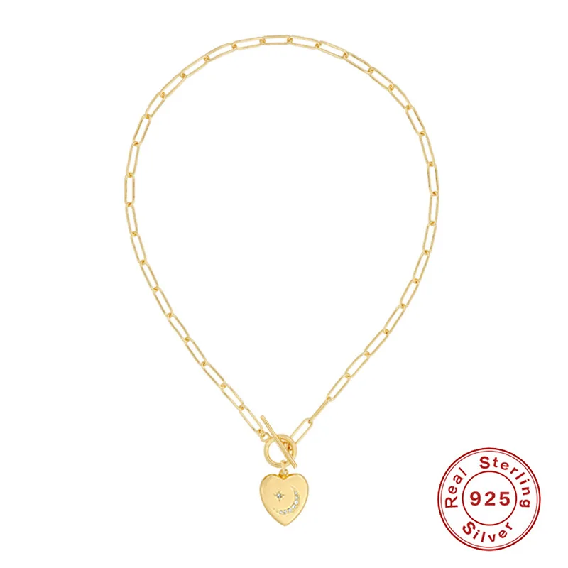 New Arrival Jewelry Wholesale Gold Plated S925 Sterling Silver Star Moon Pendant Necklace Women Lock Love Heart Chain Necklaces
New Arrival Jewelry Wholesale Gold Plated S925 Sterling Silver Star Moon Pendant Necklace Women Lock Love Heart Chain Necklaces