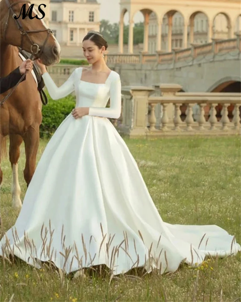 MS Ball Gown Simple Wedding Dress Full Sleeves Court Train Silk Satin Long Bridal Party Gowns For Bride Vestido De Novia Women
MS Ball Gown Simple Wedding Dress Full Sleeves Court Train Silk Satin Long Bridal Party Gowns For Bride Vestido De Novia Women