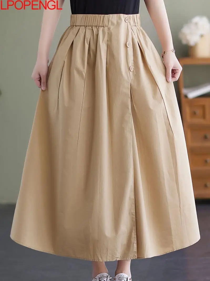 Summer Fashion Women Vintage Solid Color A-line Skirts Ladies Elastic Waist Casual Long Skirt Simple Cotton Blended Clothes 2022
Summer Fashion Women Vintage Solid Color A-line Skirts Ladies Elastic Waist Casual Long Skirt Simple Cotton Blended Clothes 2022