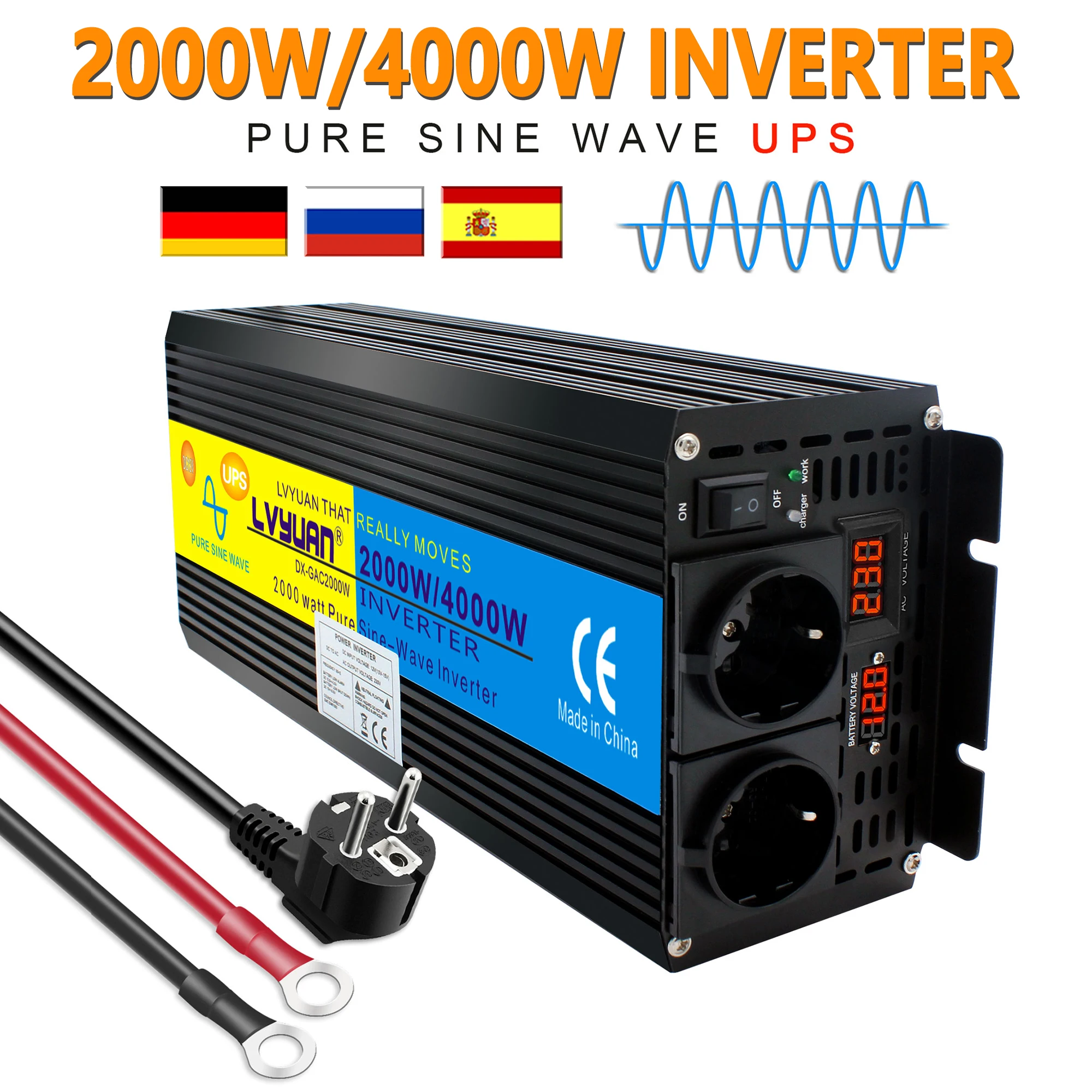 UPS Pure Sine Wave 4000W LED Display DC12V/24V AC 220V Uninterruptible Supply+Charger Universal/EU/AU/UK Socket Power Inverter
UPS Pure Sine Wave 4000W LED Display DC12V/24V AC 220V Uninterruptible Supply+Charger Universal/EU/AU/UK Socket Power Inverter