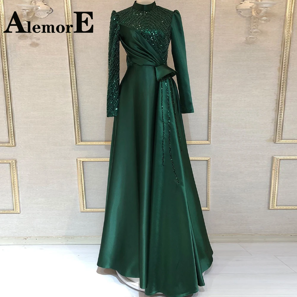 Alemore Chic Sparkly Muslim Evening Prom Dresses Green Long Sleeves Satin High Neck Pleat Formal Dropping Shipping Vestidos
Alemore Chic Sparkly Muslim Evening Prom Dresses Green Long Sleeves Satin High Neck Pleat Formal Dropping Shipping Vestidos