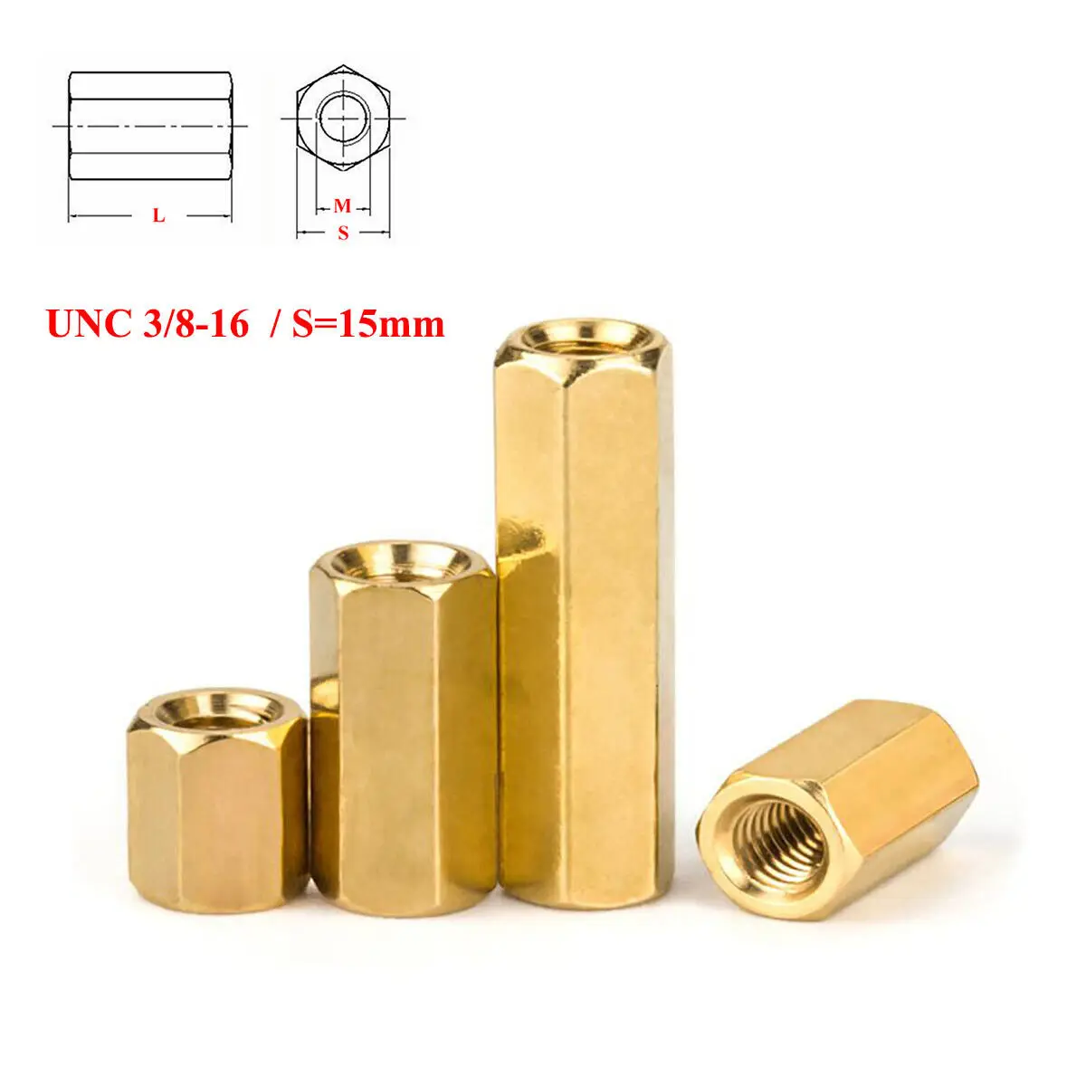 

UNC 3/8-16 (S=15mm) Brass Hex Standoff Pillars Hexagon Female Threaded Studs Sleeving PCB Motherboard Spacer Nuts Hollow Column