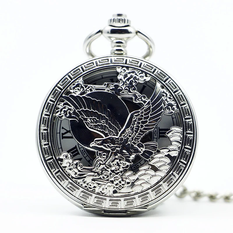 Silver Skeleton Eagle Pocket Watch Engraving Antique Retro Mechacnical Hand-winding Fob Watch Half Hunter Pendant Chain Clock
Silver Skeleton Eagle Pocket Watch Engraving Antique Retro Mechacnical Hand-winding Fob Watch Half Hunter Pendant Chain Clock