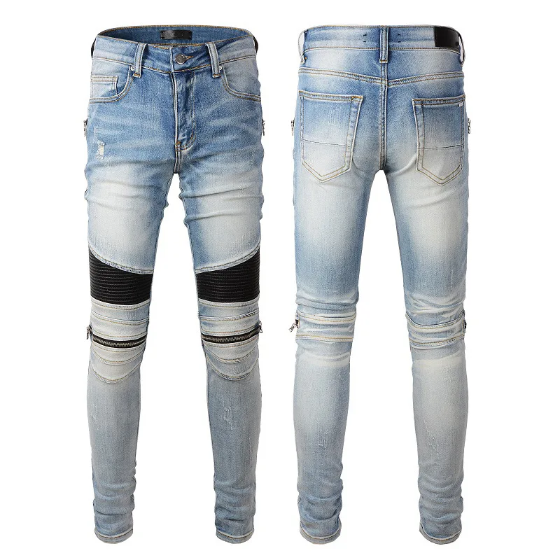 Fashion Men's Blue Distressed Patched Zipper Pockets Denim Streetwear Damage Skinny Stretch Ripped Jeans Pants Vaqueros Hombres
Fashion Men's Blue Distressed Patched Zipper Pockets Denim Streetwear Damage Skinny Stretch Ripped Jeans Pants Vaqueros Hombres