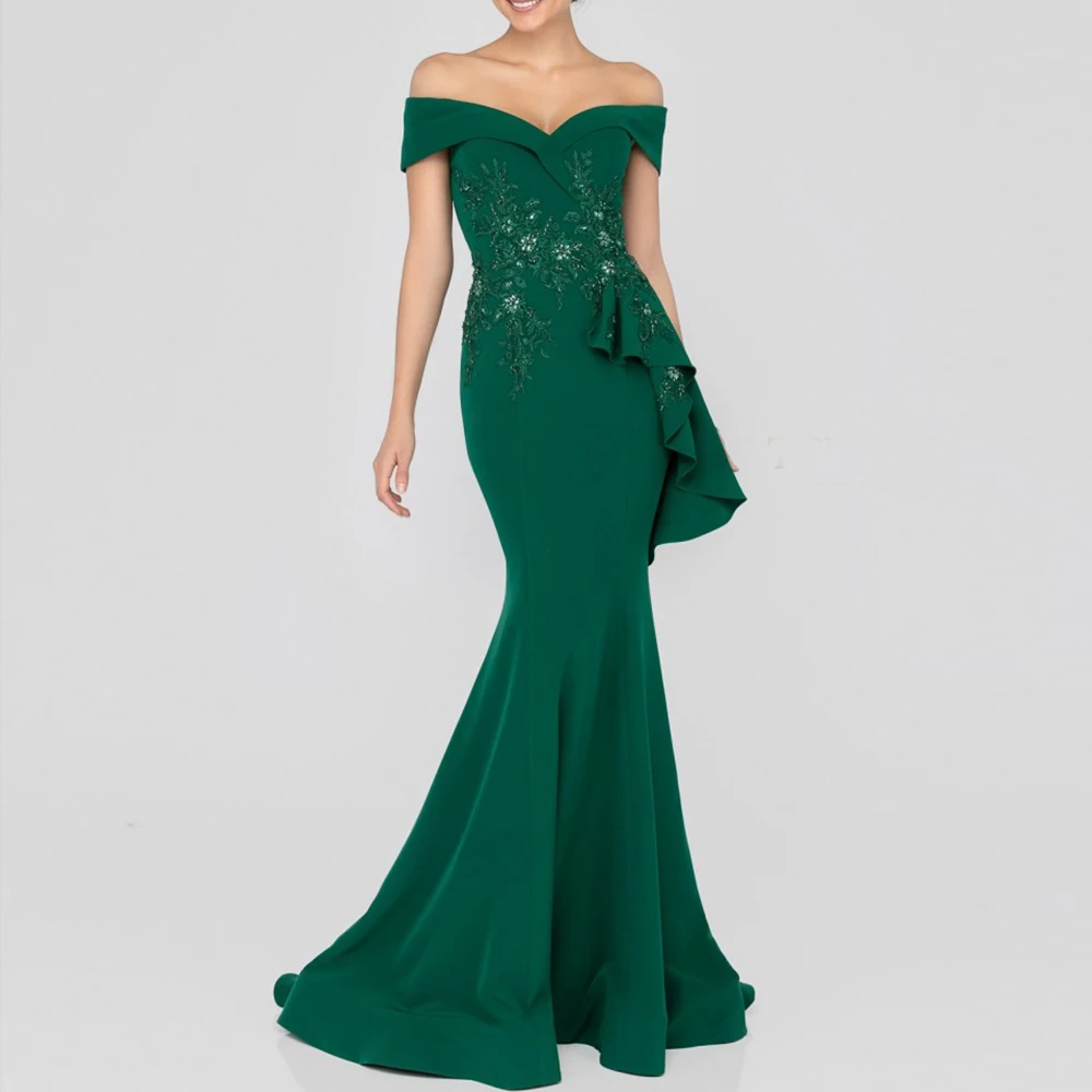Classic Mother of the Groom Dresses in Green Off the Shoulder Sleeveless Lace Appliques Pearls Floor-Length Wedding Guest Dress
Classic Mother of the Groom Dresses in Green Off the Shoulder Sleeveless Lace Appliques Pearls Floor-Length Wedding Guest Dress