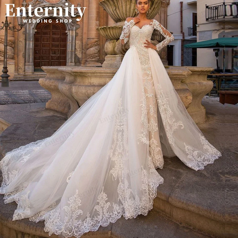 Gorgeous Mermaid Wedding Dress With Detachable Train 2022 Lace Appliques Long Sleeve Buttons Back Bridal Wedding Gown For Bride
Gorgeous Mermaid Wedding Dress With Detachable Train 2022 Lace Appliques Long Sleeve Buttons Back Bridal Wedding Gown For Bride