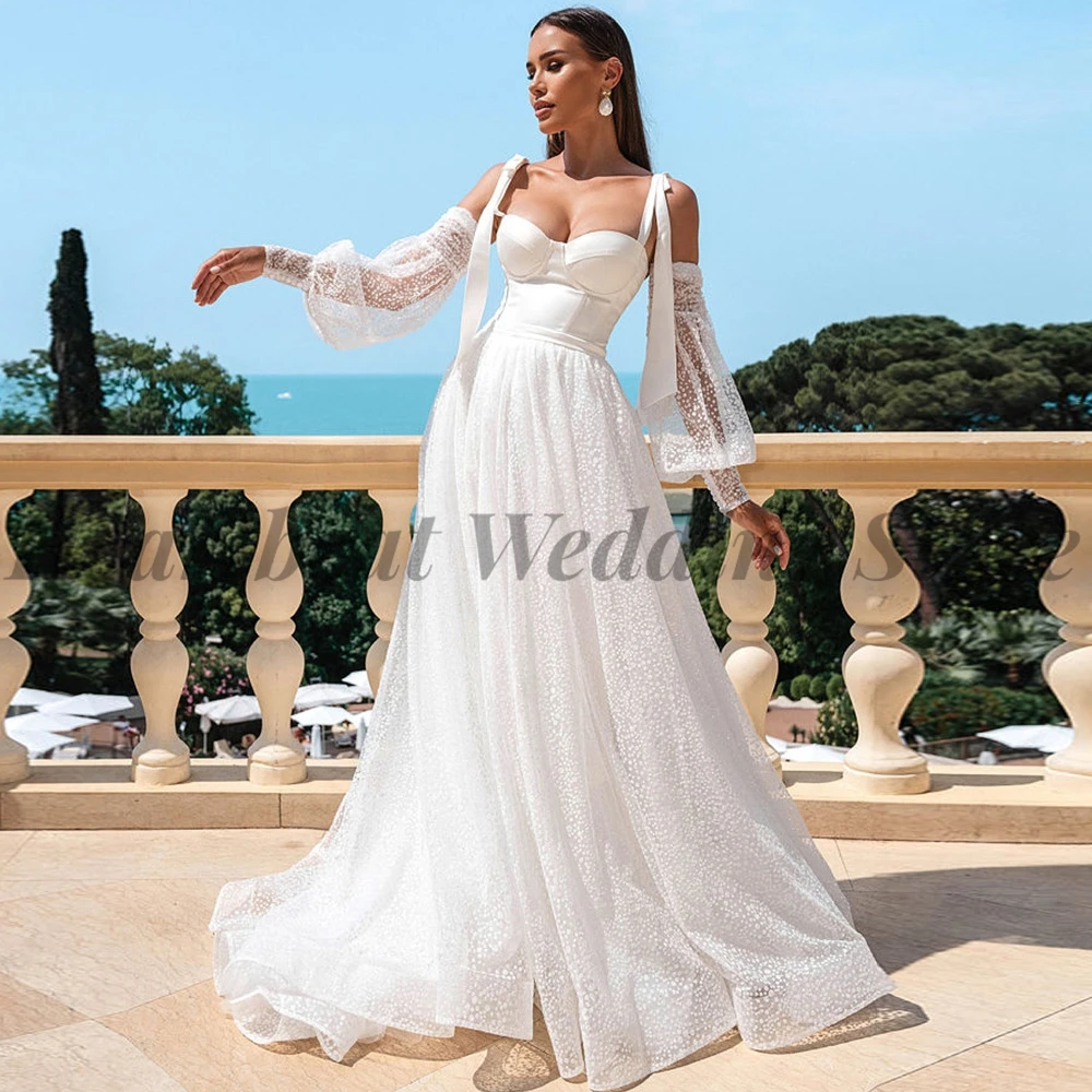 Spaghetti Straps Wedding Dress 2023 A-Line Lace-Up for Women with Court Train Sweetheart Detachable Sleeve Sequins Bridal Gowns
Spaghetti Straps Wedding Dress 2023 A-Line Lace-Up for Women with Court Train Sweetheart Detachable Sleeve Sequins Bridal Gowns