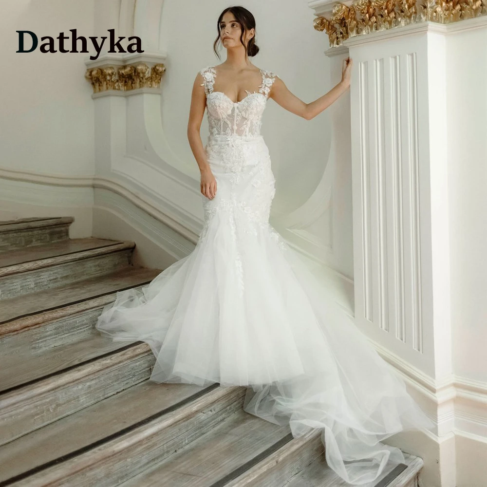 Dathyka Tulle Sexy Mermaid Wedding Dresses 2023 Bride Brush Train Sleeveless Appliques Sweetheart Zipper Backless Made To Order
Dathyka Tulle Sexy Mermaid Wedding Dresses 2023 Bride Brush Train Sleeveless Appliques Sweetheart Zipper Backless Made To Order