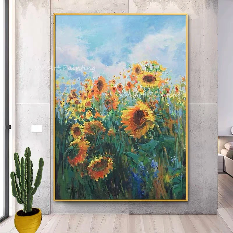 Handmade large size thick sunflower plant green and blue canvas simple oil painting for home office decoration as a gift
Handmade large size thick sunflower plant green and blue canvas simple oil painting for home office decoration as a gift