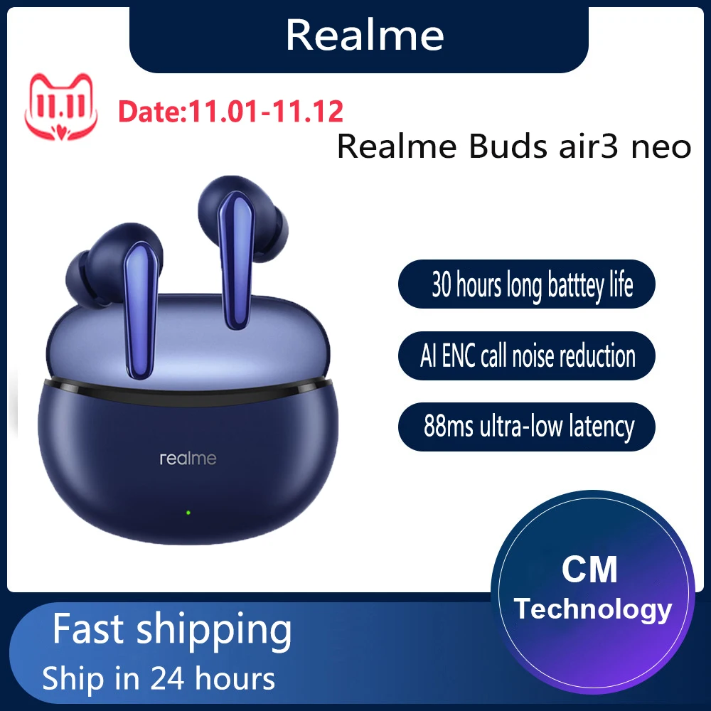 Original Realme Buds Air 3 Neo Bluetooth Earphone AI ENC Call Noise Cancellation Wireless Earphone 88ms Ultra-low Latency
Original Realme Buds Air 3 Neo Bluetooth Earphone AI ENC Call Noise Cancellation Wireless Earphone 88ms Ultra-low Latency