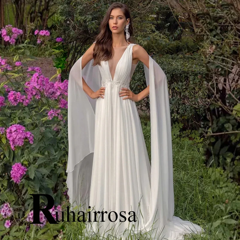 

Ruhair Simple Bohemian Sexy Wedding Dresses Shawl Crystal Belt Modern Geogeous Delicate Scoop Personalised Vestidos De Novia