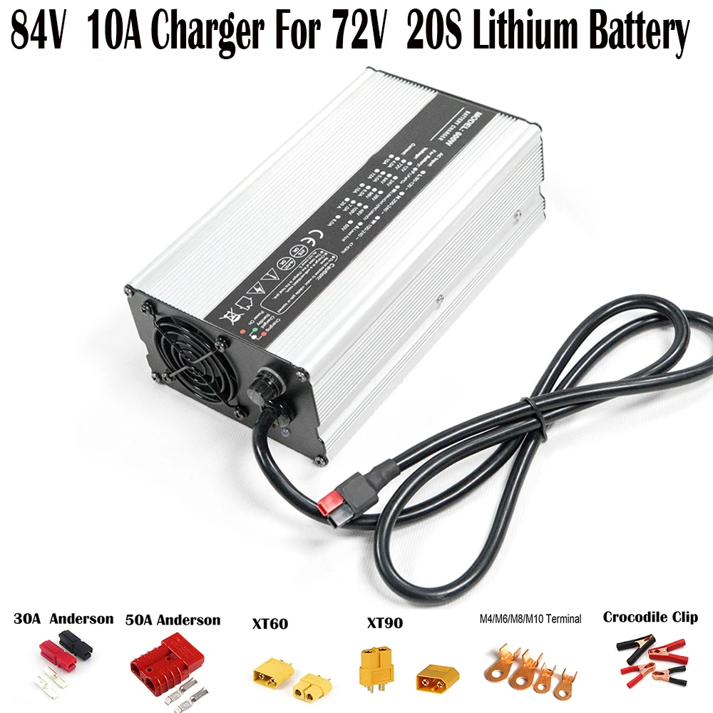 84V 10A Li-ion Battery Smart Charger with Cooling Fan Aluminum Case Safe and Durable Used for 20S 72V Lithium Battery Charger
84V 10A Li-ion Battery Smart Charger with Cooling Fan Aluminum Case Safe and Durable Used for 20S 72V Lithium Battery Charger