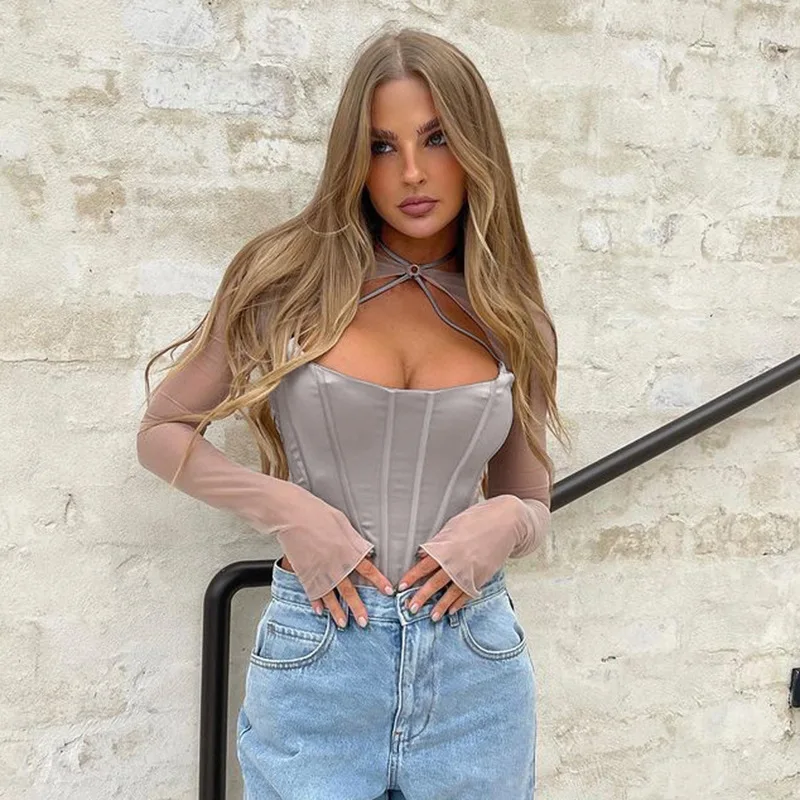 Sexy See Through Mesh T Shirts Women Gray Patchwork Long Sleeve Round Neck Bodycon Female Tops Summer Fashion Streetwear
Sexy See Through Mesh T Shirts Women Gray Patchwork Long Sleeve Round Neck Bodycon Female Tops Summer Fashion Streetwear