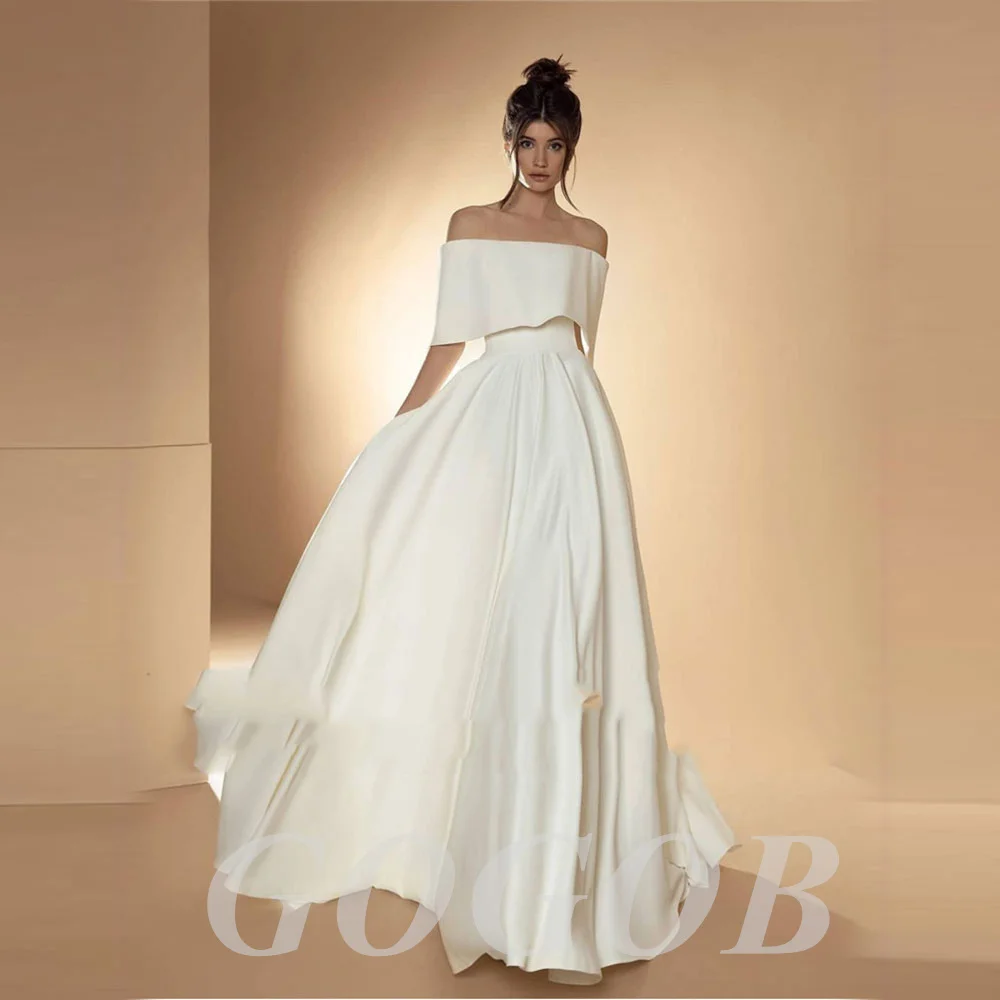 GOGOB Simple Soft Satin Beach Wedding Dresses R113 Off Shoulder Short Sleeves Floor Length Country Bridal Gowns
GOGOB Simple Soft Satin Beach Wedding Dresses R113 Off Shoulder Short Sleeves Floor Length Country Bridal Gowns