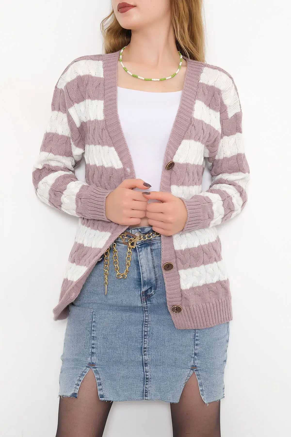 Women Powder-White Striped Button Long Sleeve Cardigan Winter Autumn New Season Free Shipping
Women Powder-White Striped Button Long Sleeve Cardigan Winter Autumn New Season Free Shipping