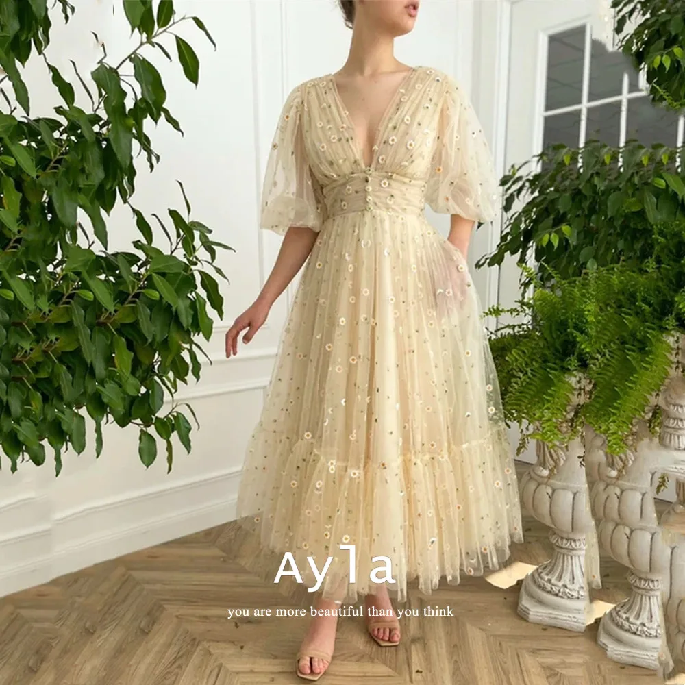Princess A-line Prom Dresses With Puffy Sleeves Flowers Embroidery Party Dresses Knee Short Robes De Soirée Vestidos De Noche
Princess A-line Prom Dresses With Puffy Sleeves Flowers Embroidery Party Dresses Knee Short Robes De Soirée Vestidos De Noche