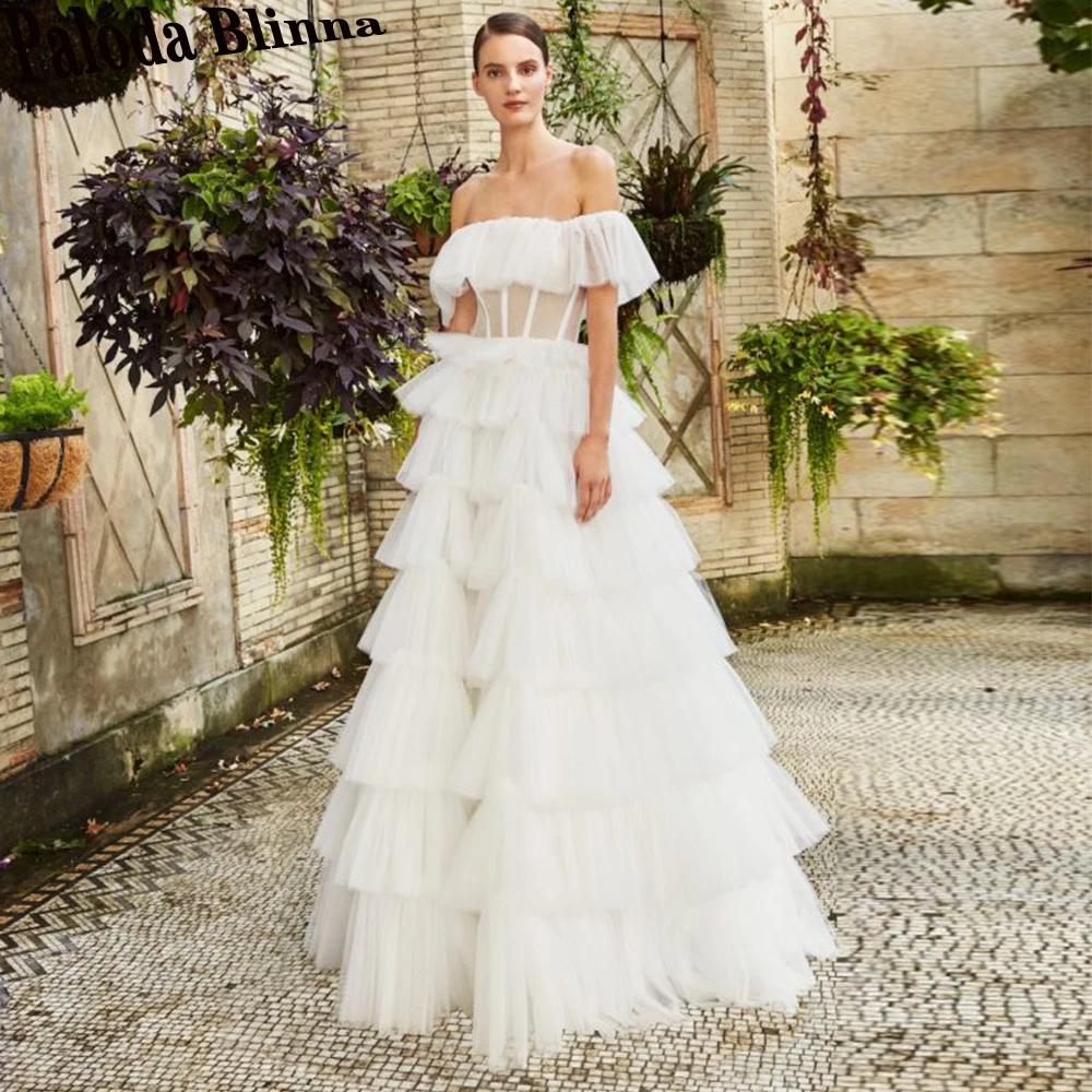 Paloda Modern Boat Neck Wedding Dresses 2023 Bride Tiered Floor Length Tulle Pleat Off The Shoulder A-LINE Vestidos De Novia 
Paloda Modern Boat Neck Wedding Dresses 2023 Bride Tiered Floor Length Tulle Pleat Off The Shoulder A-LINE Vestidos De Novia