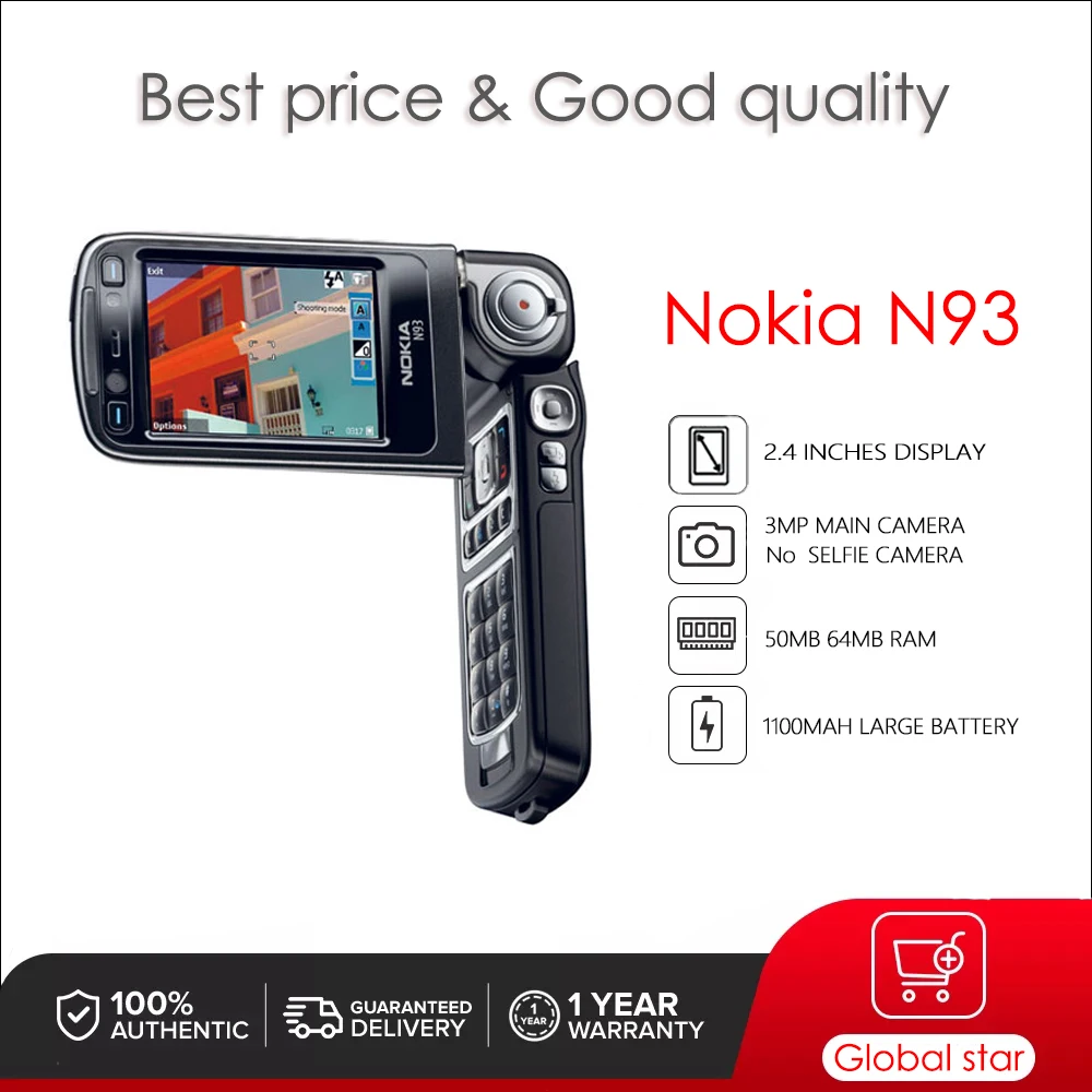 Оригинальный мобильный телефон Nokia N93, 2,4 дюймов, 1100 мАч, телефон, 50 Мб, 64 Мб ОЗУ, бесплатная доставка, высокое качество
Оригинальный мобильный телефон Nokia N93, 2,4 дюймов, 1100 мАч, телефон, 50 Мб, 64 Мб ОЗУ, бесплатная доставка, высокое качество