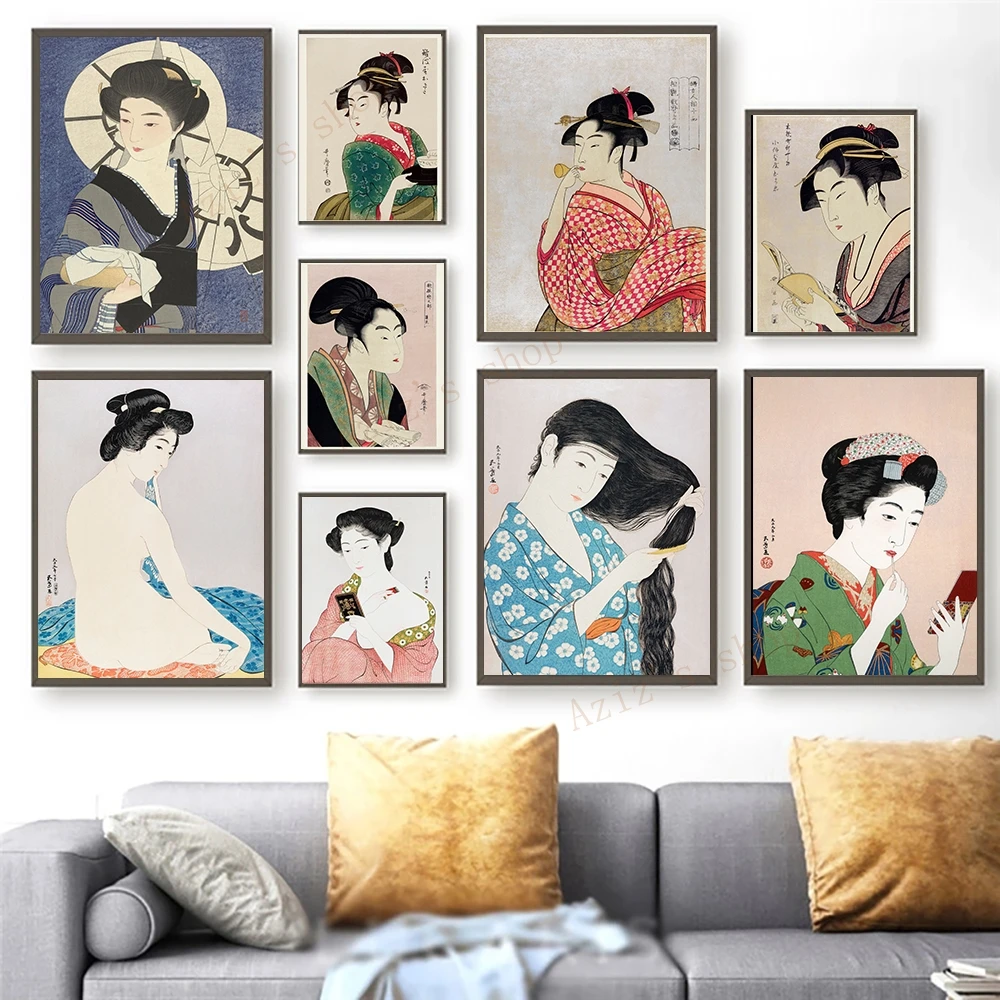 

Japanese Geisha Woman Posters and Prints Vintage Kimono Ukiyo-e Canvas Art Painting Wall Painting Nordic Living Room Home Decor